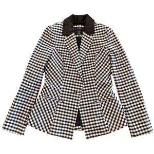 GUESS‎ Black and White Gingham Blazer Women's Size 6 Chic Career Coat
